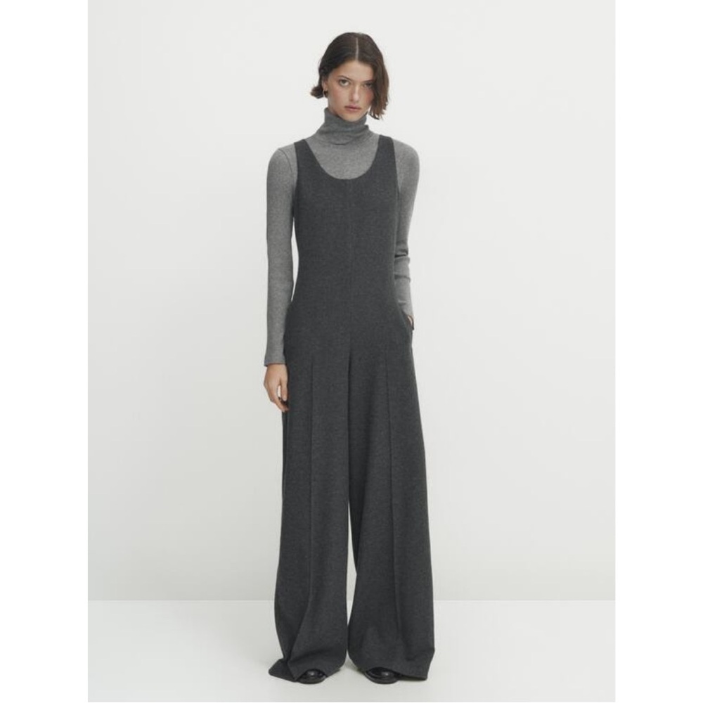 Massimo Dutti Wide-Leg Wool Jumpsuit Gray M NWT